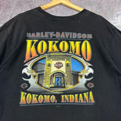 Early 00s Black Eagle Harley Davidson Kokomo Indiana State Of Mind Graphic Shirt L 0866