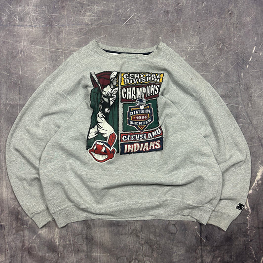 1996 Gray Cleveland Indians MLB Central Division Champs Graphic Crewneck Sweasthirt XL AD61