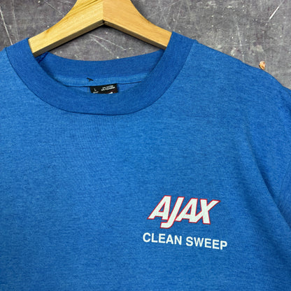 90s Blue Ajax Clean Sweep Logo Graphic Shirt L 0829