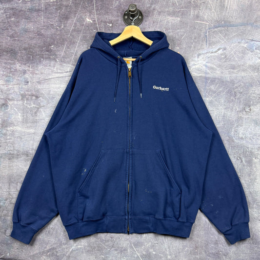 Early 00s Navy Blue Carhartt Essential Logo Zip-Up Hoodie XL 0334