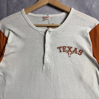 80s White Texas Longhorns Henley Baseball Shirt 4604