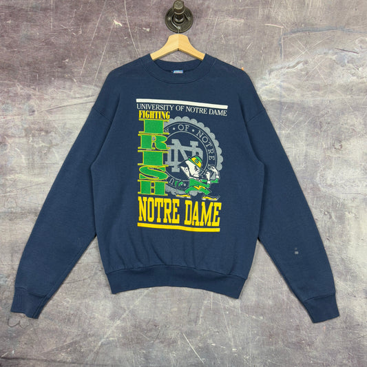 90s Navy Blue University of Notre Dame Fighting Irish Graphic Crewneck Sweatshirt M 1251