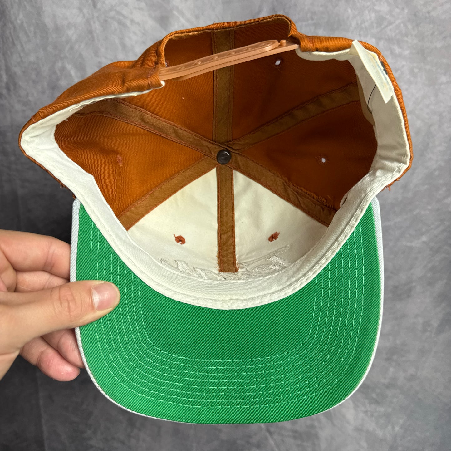90s Texas Longhorns Sports Specialties Double Line Script Snapback Hat 4629