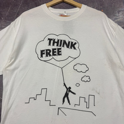 Early 00s White Think Free Tufts Freethought Society Graphic Shirt L 0860