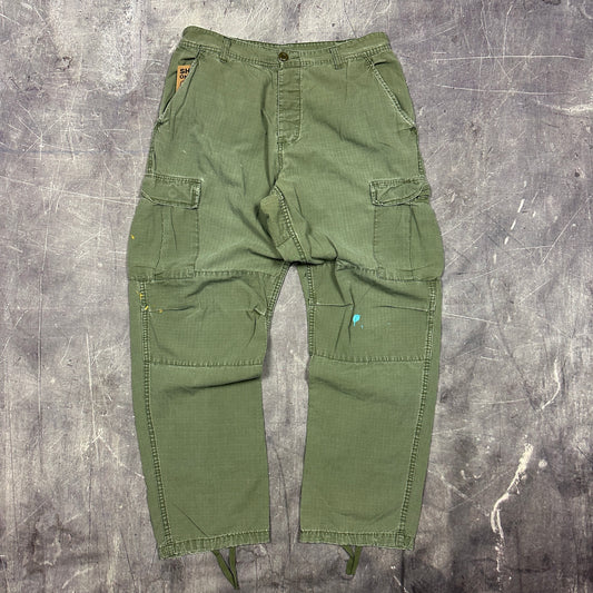 90s Olive Green Military Fatigue Cargo Pants 32x29 AI66
