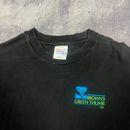 90s Faded Black "Brown's Green Thumb' Nature Graphic Shirt L AL36