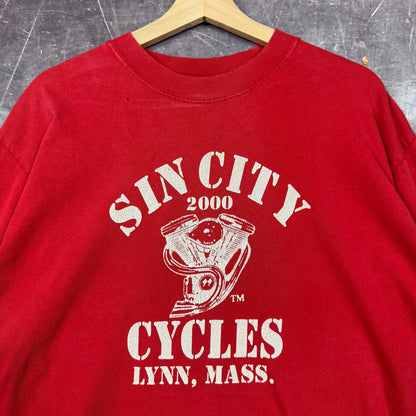 2000 Red Sin City Cycles Flame Sleeve Graphic Long Sleeve Shirt L 0966