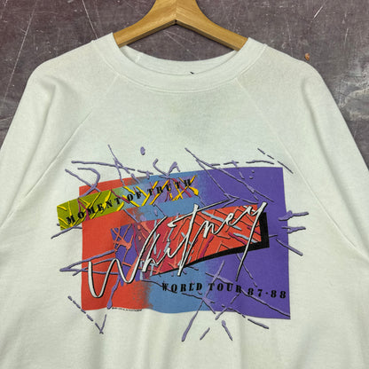 1987 White Whitney Houston Moment of Truth World Tour Graphic Crewneck Sweatshirt L 2916