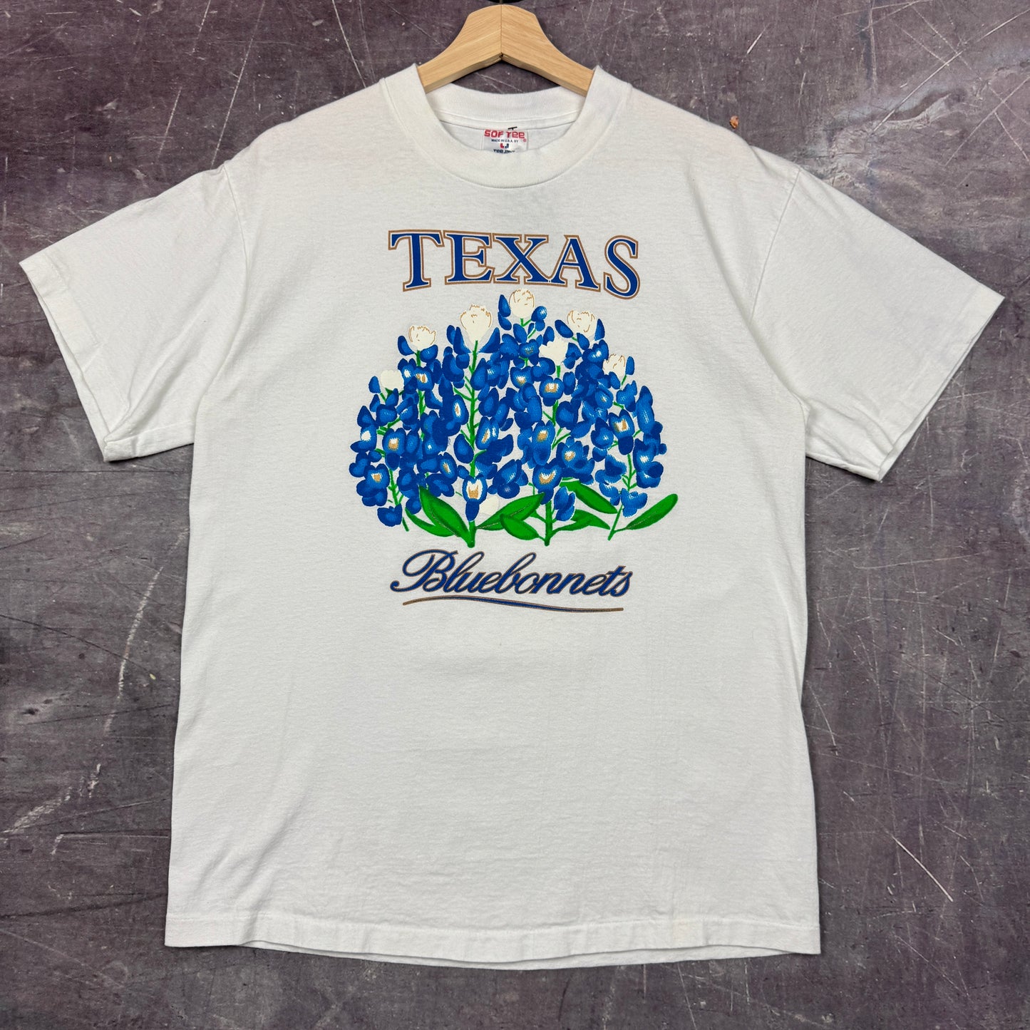 90s White Texas Bluebonnets Graphic Shirt M 0883