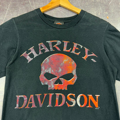 00s Black Skull Nashville Harley Davidson Motorcycle Graphic Shirt S 1128