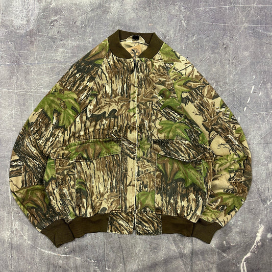 90s Duxbak Real Tree Camo Lightweight Bomber Jacket Boxy L D08