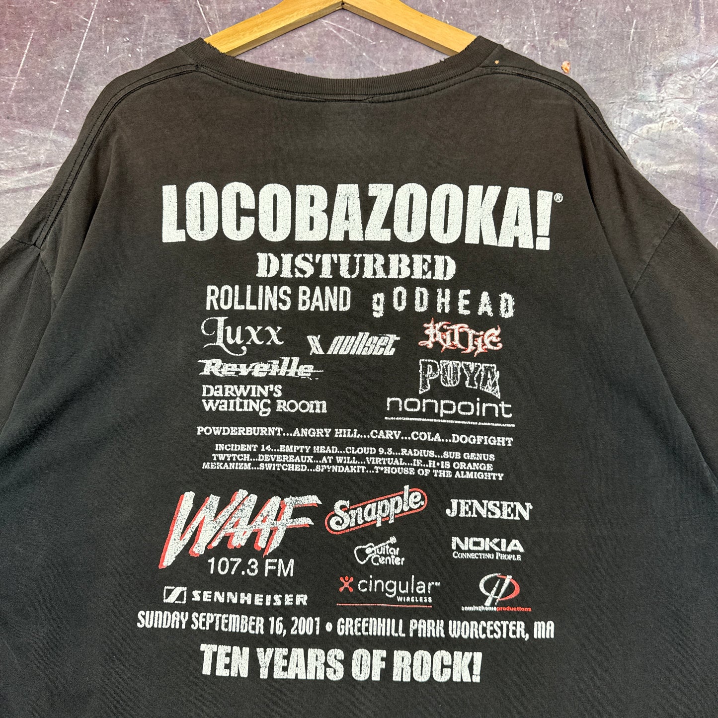 2001 Faded Black United Locobazooka USA Flag Graphic Shirt XL 2813