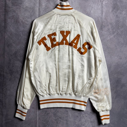80s White Texas Longhorns Satin Bomber Jacket 4475