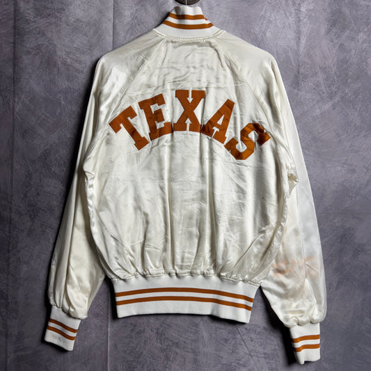 80s White Texas Longhorns Satin Bomber Jacket 4475