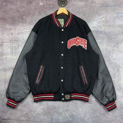 90s Black Ohio State Jeff Hamilton Reversible Letterman Varsity Jacket XL 1293