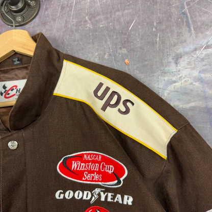 Early 00s Brown UPS Dale Jarret Nascar Racing Bomber Jacket XL 1256