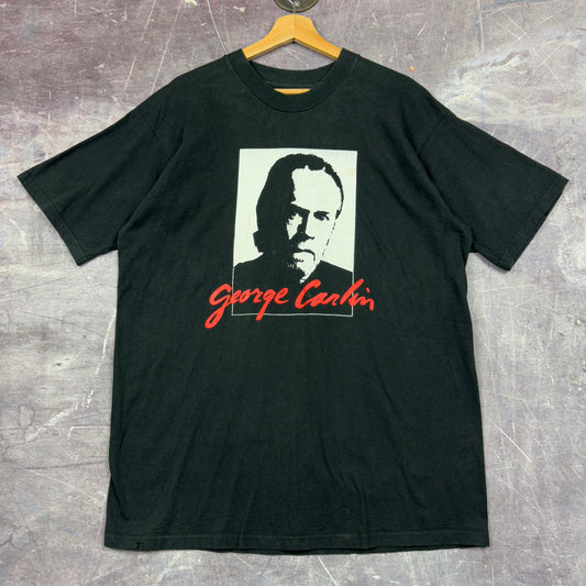 90s Black George Carlin Sometimes A Little Brain Damage Can Help Graphic Shirt XL 1152