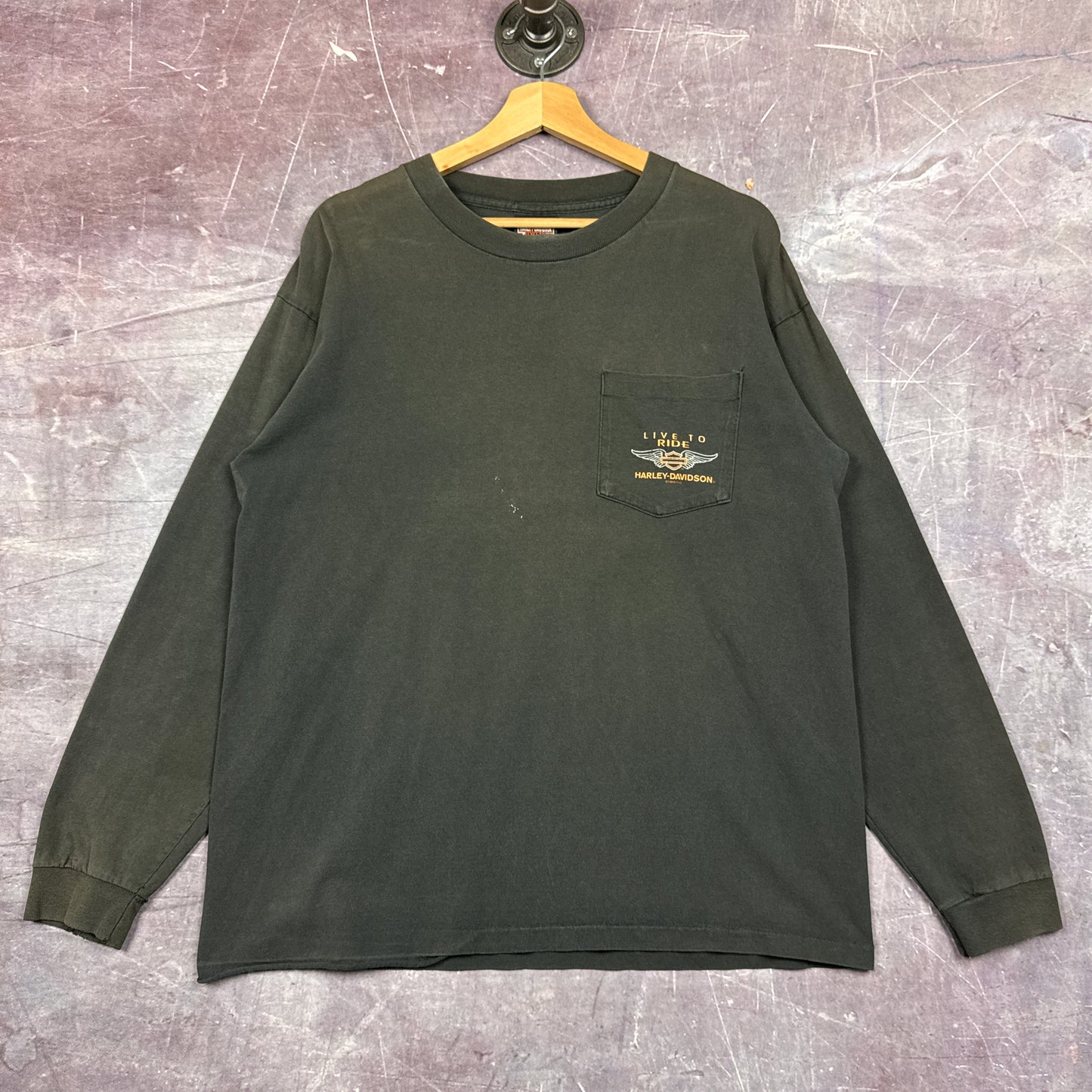90s Faded Black Harley Davidson Long Sleeve Shirt 3041