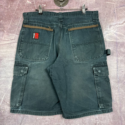 00s Faded Black Baggy Wrangler Riggs Workwear Carpenter Work Shorts 33x10.5 2796
