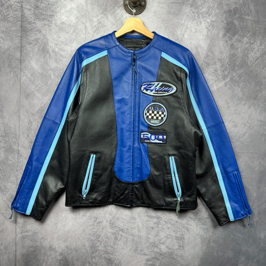 00s Black And Blue Leather Racing Jacket 3996