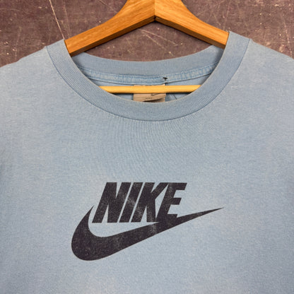 Early 00s Baby Blue Nike Spellout Logo Essential Graphic Shirt XL 0999