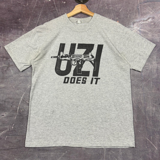 90s Light Gray Uzi Does It Gun Graphic Shirt L 1134