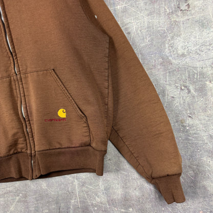 80s Mocha Brown Carhartt Thermal Lined Zip-Up Hoodie M 0332