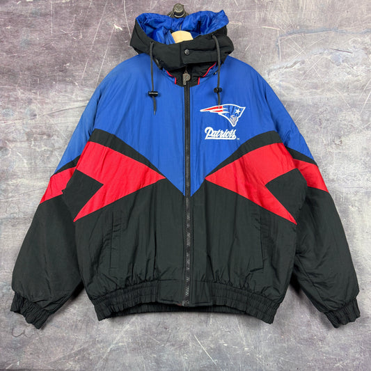 90s Black Blue New England Patriots Pro Player Puffer Jacket XXL 0548