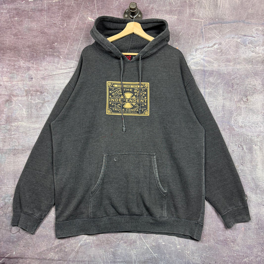 Early 00s Dark Grey Independent Truck Company Ride The Best Box Logo Graphic Hoodie XL 1734