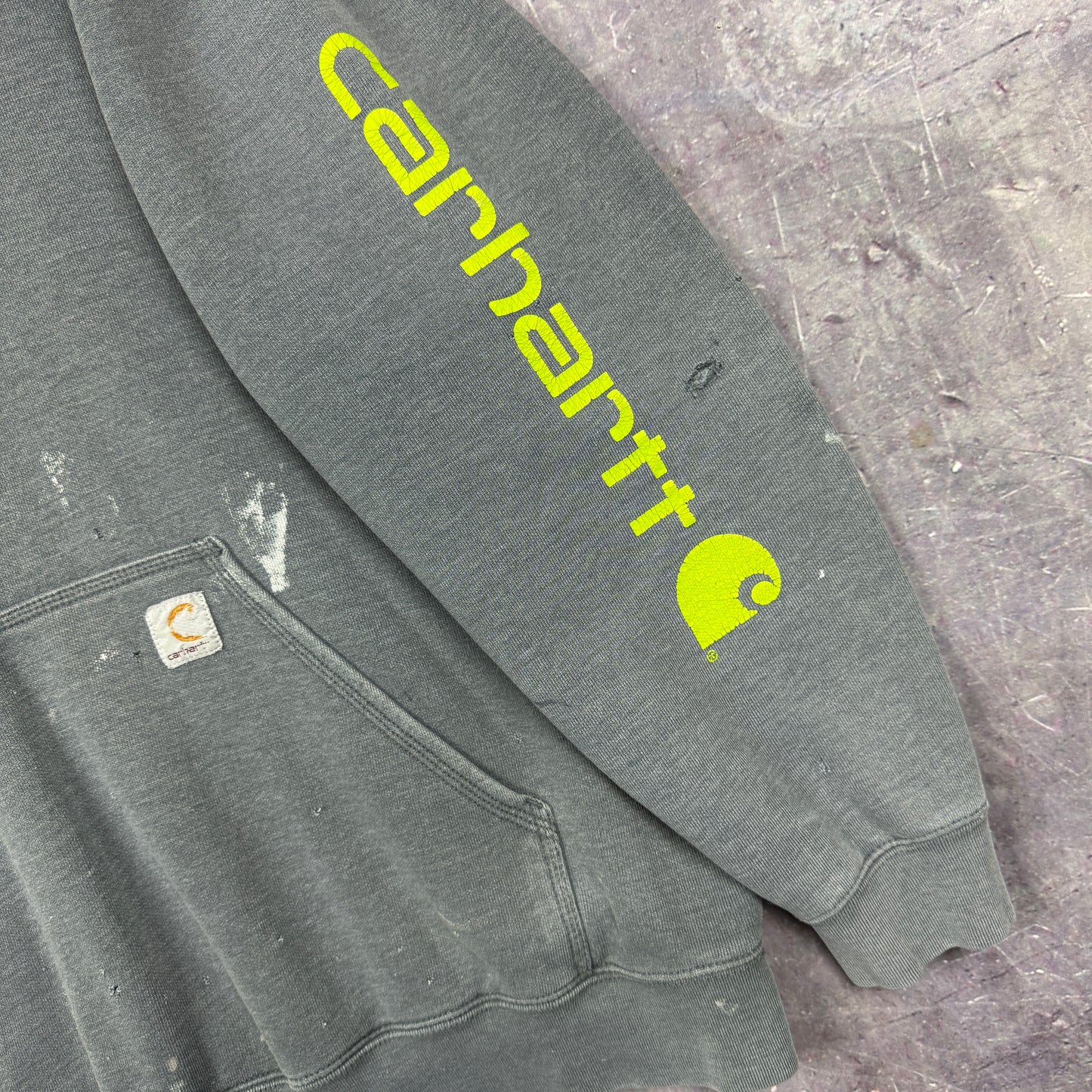 Early 00s Faded Gray Carhartt Essential Logo Hoodie L 0320