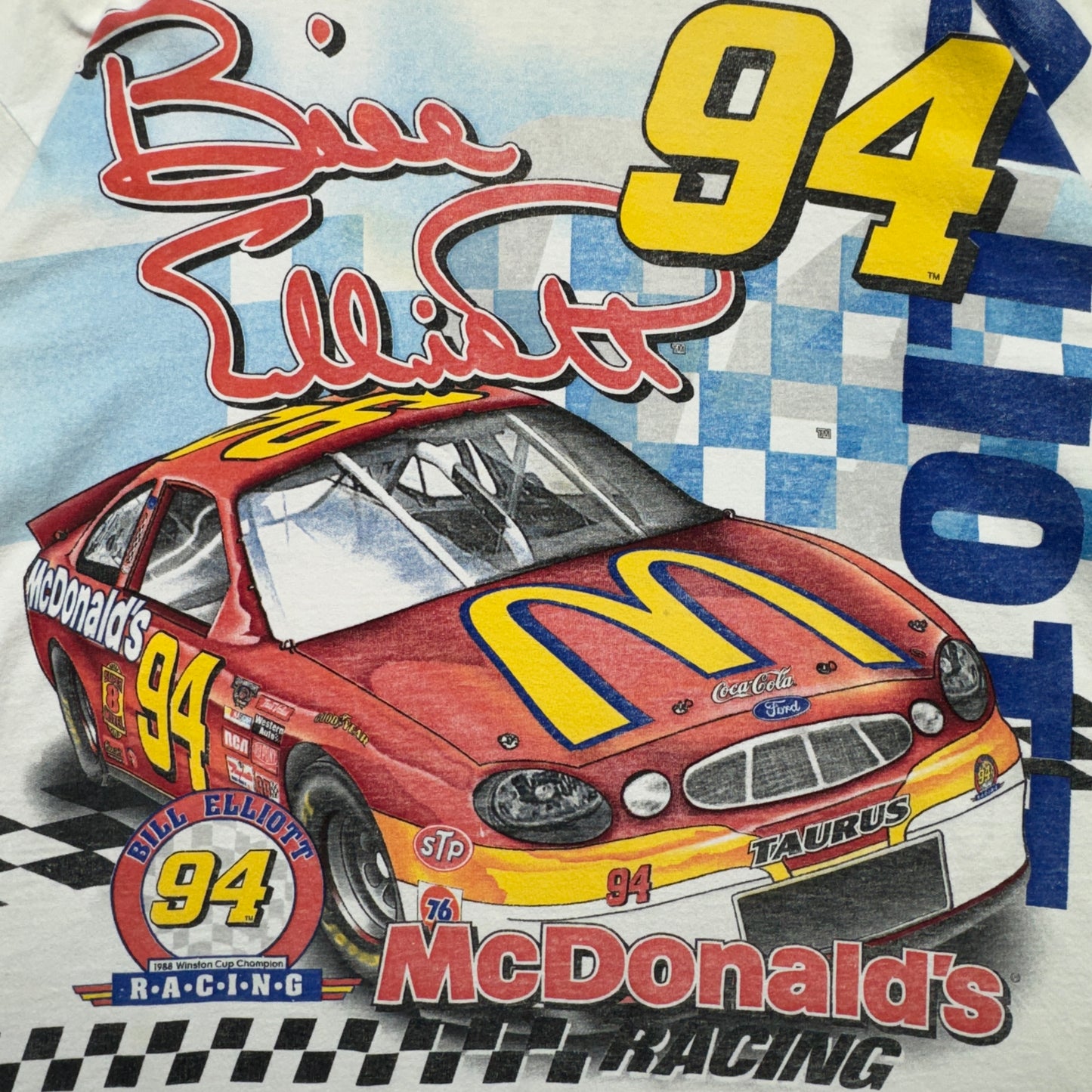 90s White Bill Elliott McDonalds Nascar Shirt 3897