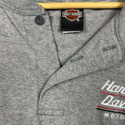 90s Gray Harley Davidson Embroidered Logo Spellout Henly Graphic Shirt XL 1080