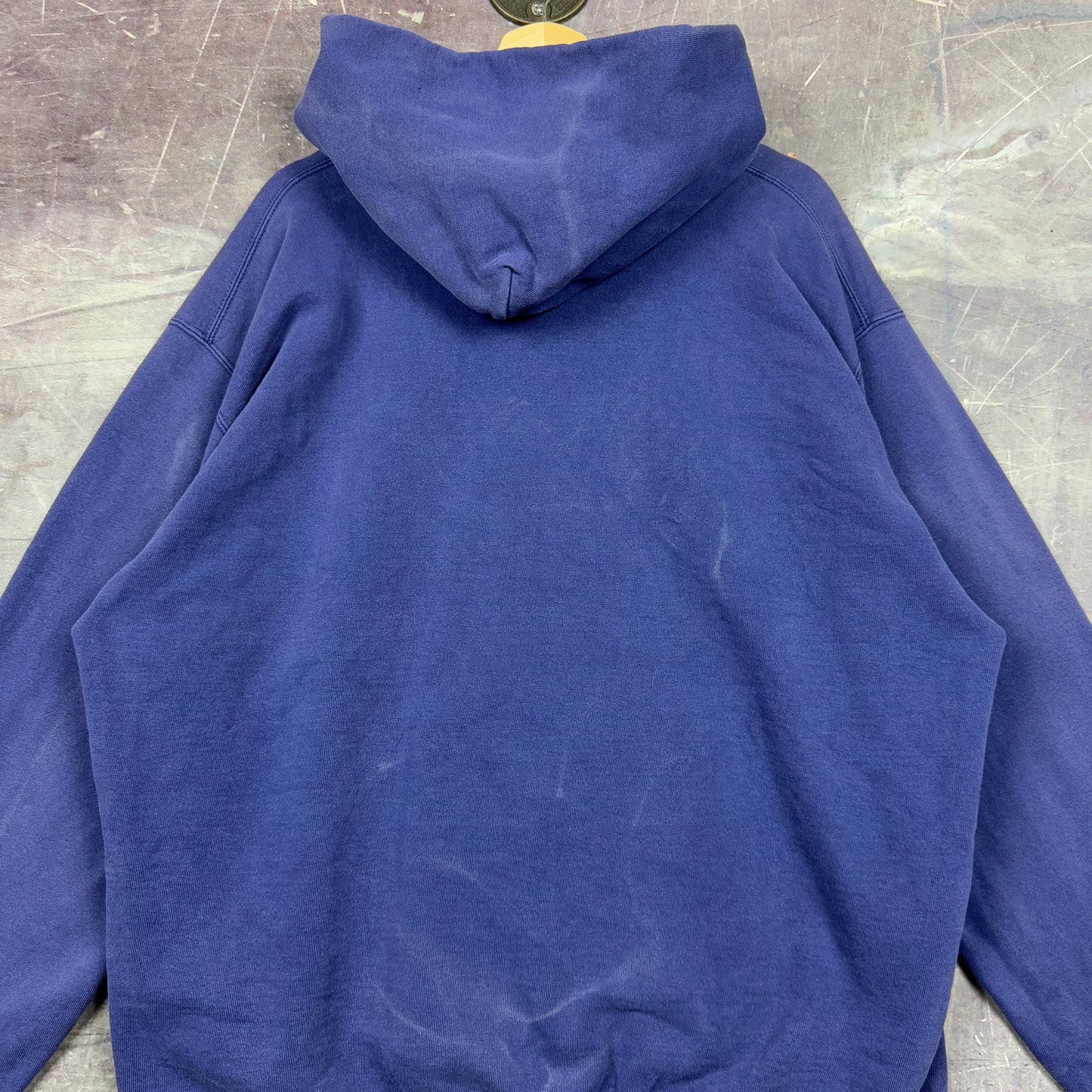 90s Faded Navy Blue Champion Essential Logo Hoodie XL 1222