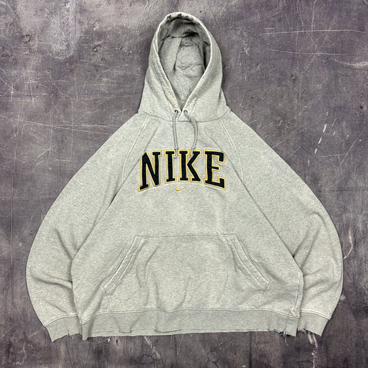 Early 00s Gray Nike Center Swoosh Arch Spellout Essesntial Hoodie XL AI78
