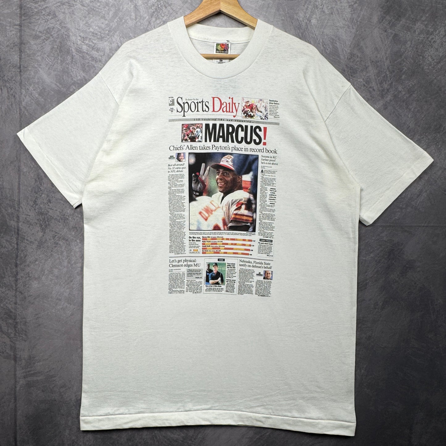 90s White Kansas City Chiefs Newspaper Shirt 4280