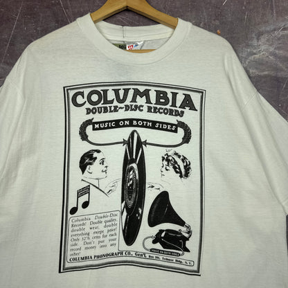 90s White Columbia Double Disc Records Music On Both Sides Graphic Shirt XL 2866