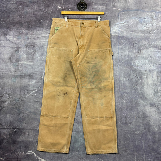 90s Tan Brown Double Knee Carhartt Carpenter Work Pants 36x30 0409