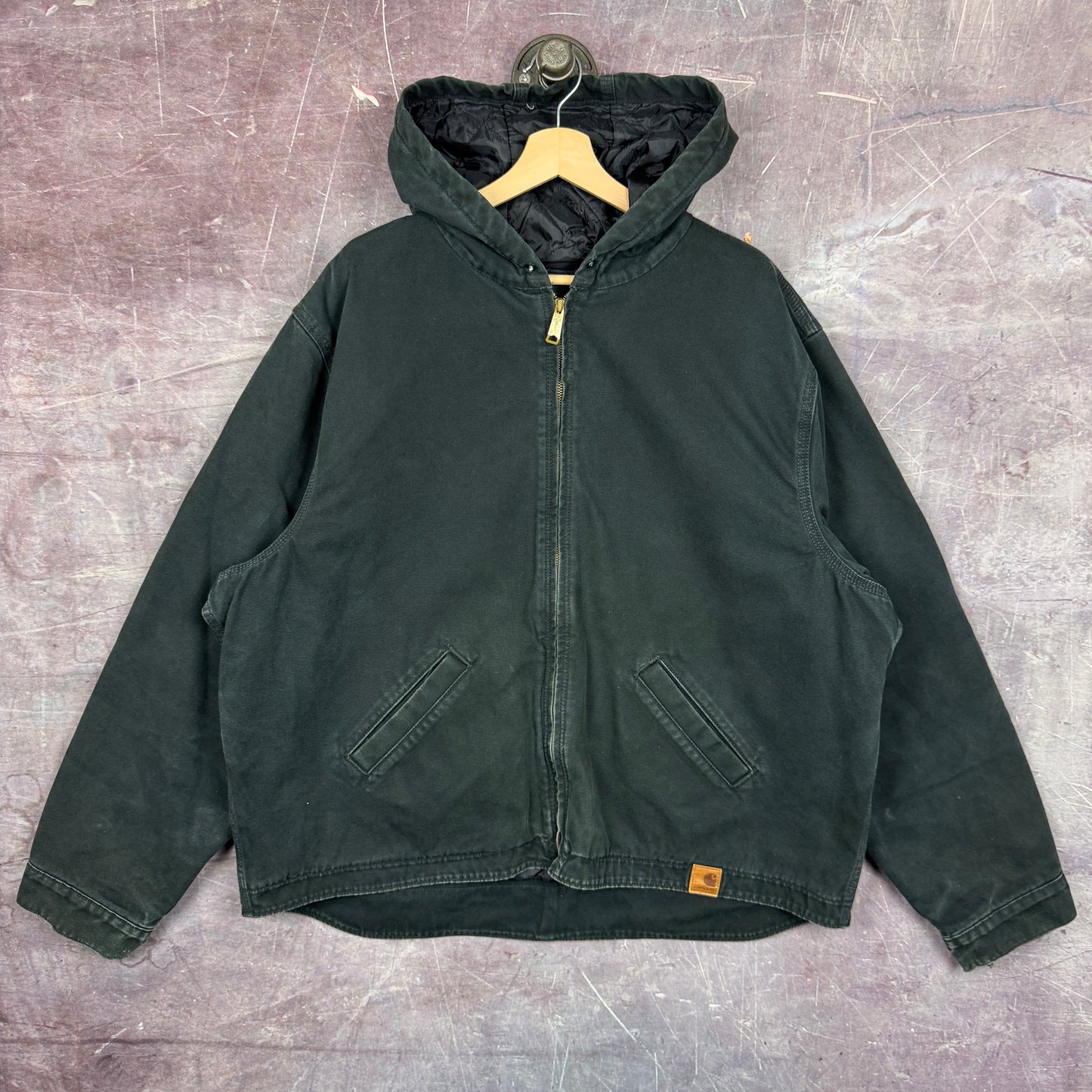 Early 00s Black Carhartt Hooded Detroit Work Jacket XL 2334