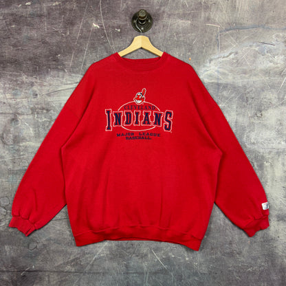 90s Red Cleveland Indians Embroidered MLB Baseball Graphic Crewneck Sweatshirt XL 1201