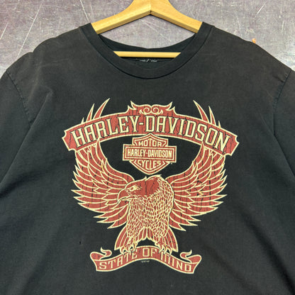 Early 00s Black Eagle Harley Davidson Kokomo Indiana State Of Mind Graphic Shirt L 0866