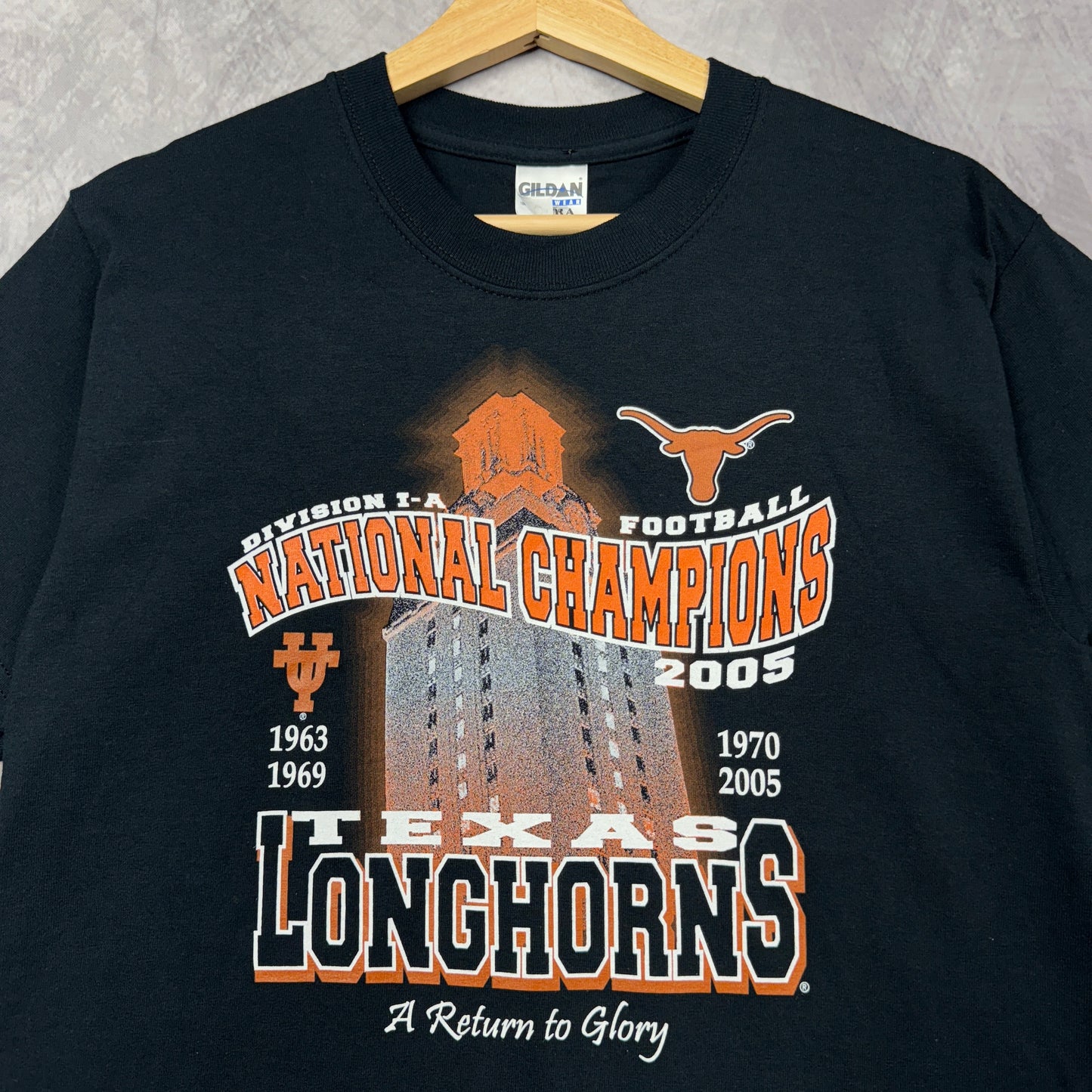 2005 Black Texas Longhorns National Champs Shirt (Kids L and Adult Small)