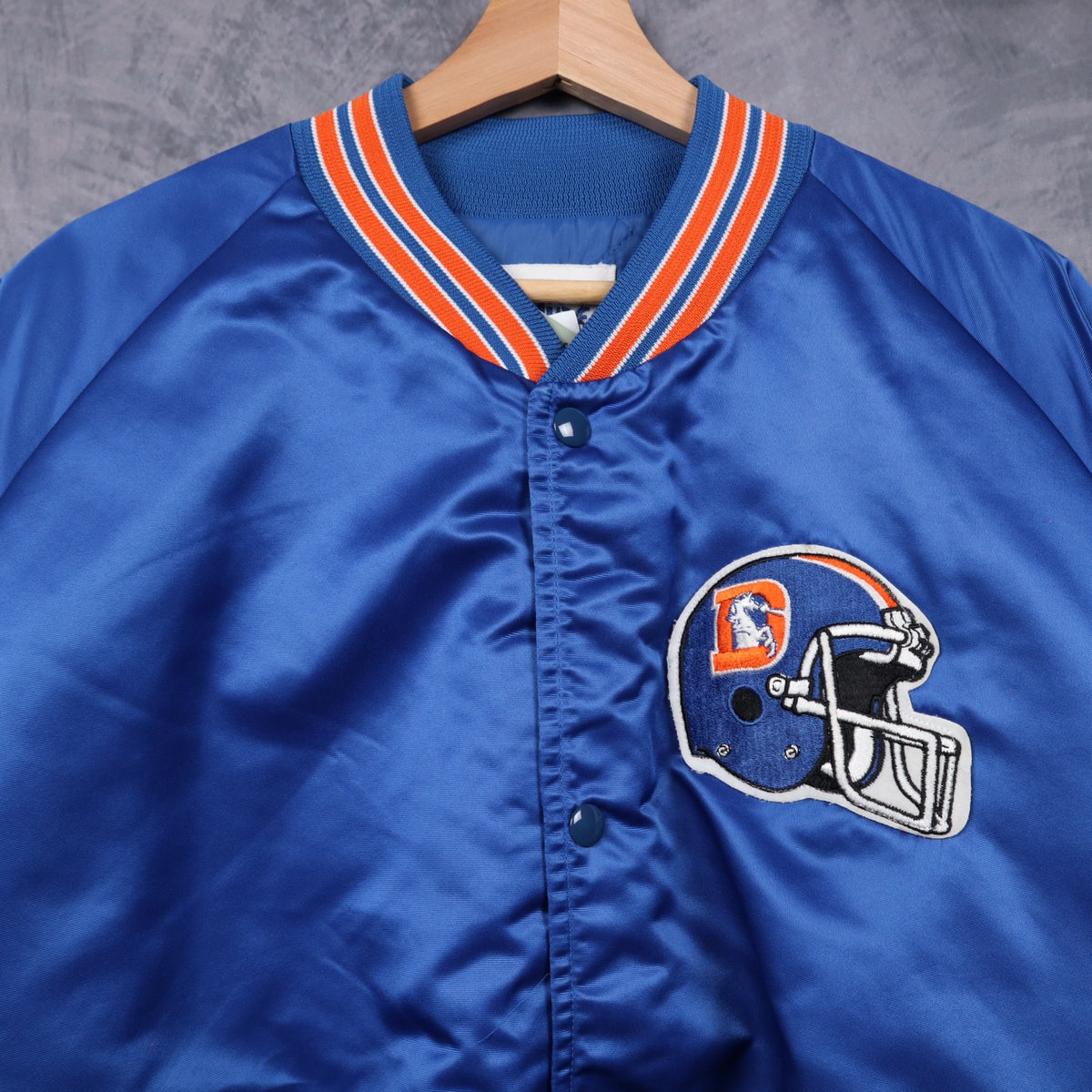 90s Blue Denver Broncos Chalk Line Satin Bomber Jacket 6500
