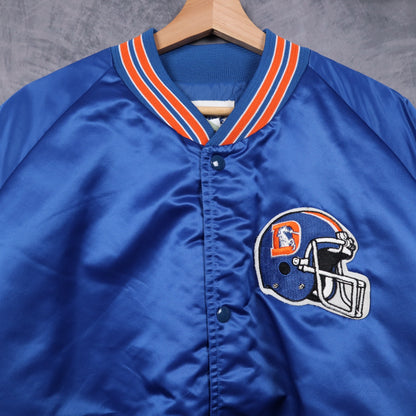 90s Blue Denver Broncos Chalk Line Satin Bomber Jacket 6500