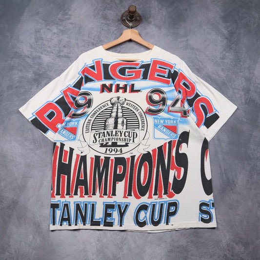 1994 White New York Rangers Stanley Cup Champions All Over Print Shirt 4919