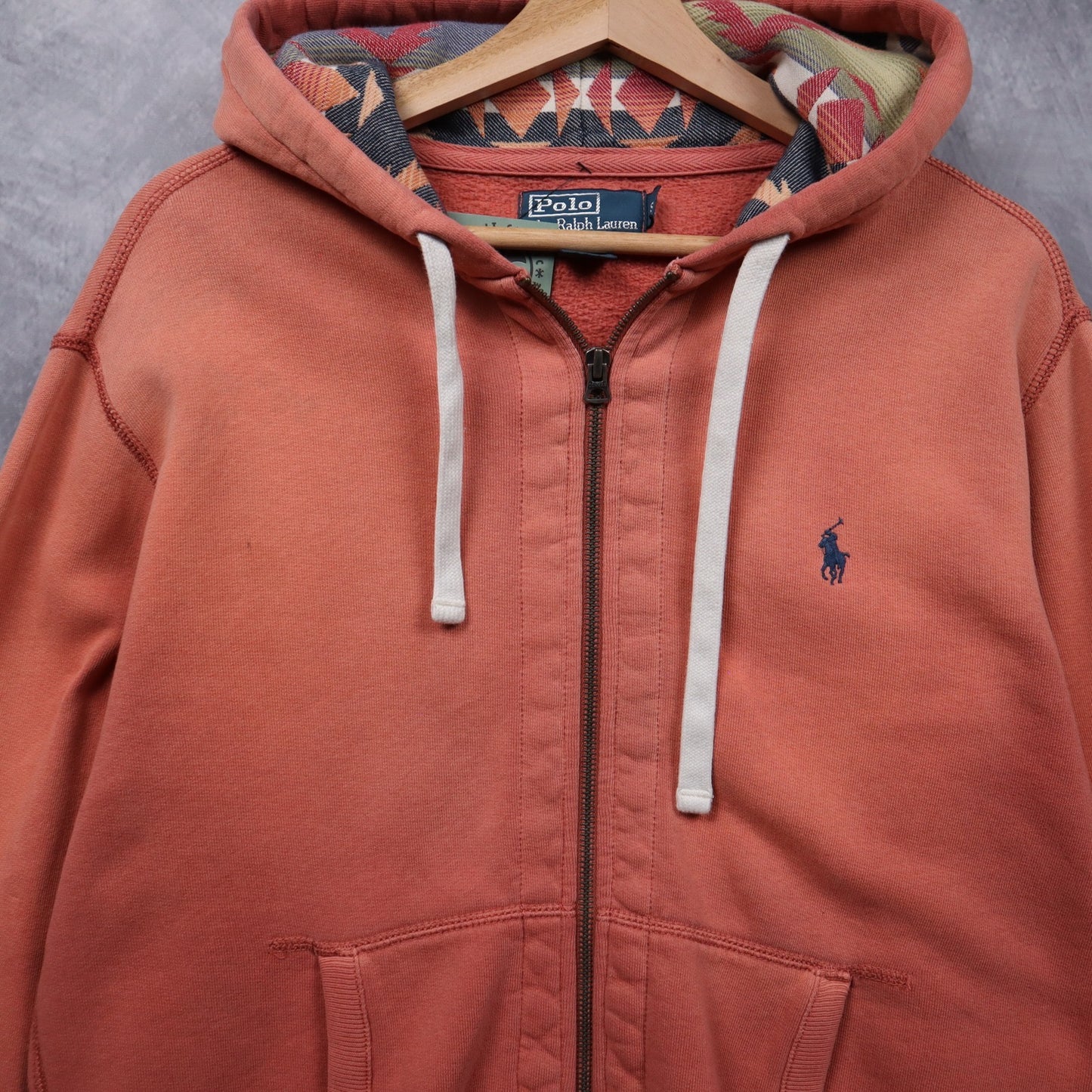 90s Faded Red Polo Ralph Lauren Aztec Lined Zip Hoodie 4702
