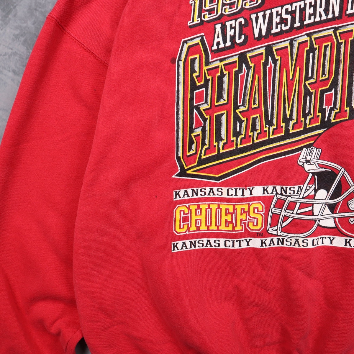 1995 Red Kansas City Chiefs AFC Western Division Champions Crewneck Sweatshirt 6417