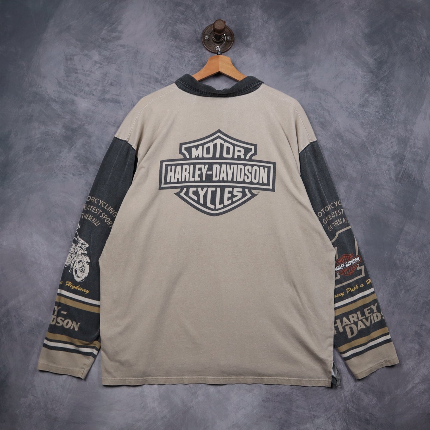 Early 2000s Tan & Grey Harley Davidson Motorcycles Quarter Zip Long Sleeve 5141