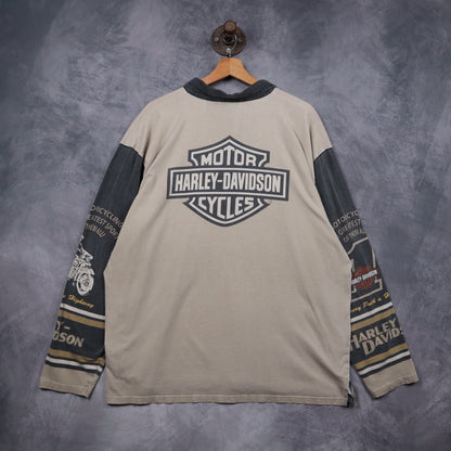 Early 2000s Tan & Grey Harley Davidson Motorcycles Quarter Zip Long Sleeve 5141