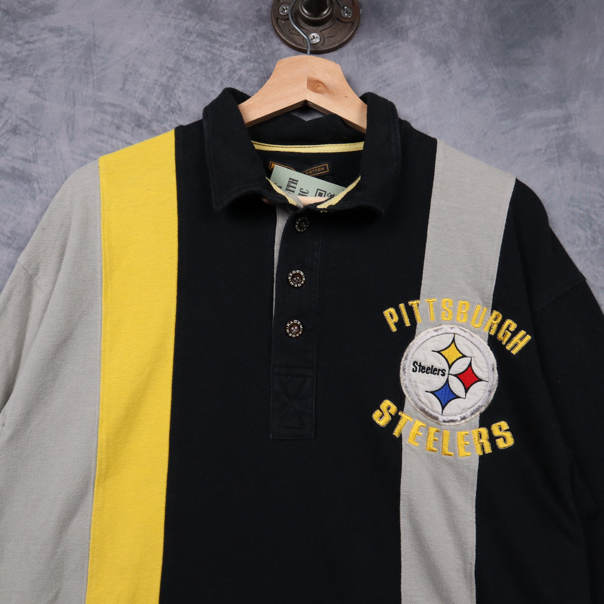 90s Black Pittsburgh Steelers Long Sleeve Rugby Shirt 6787
