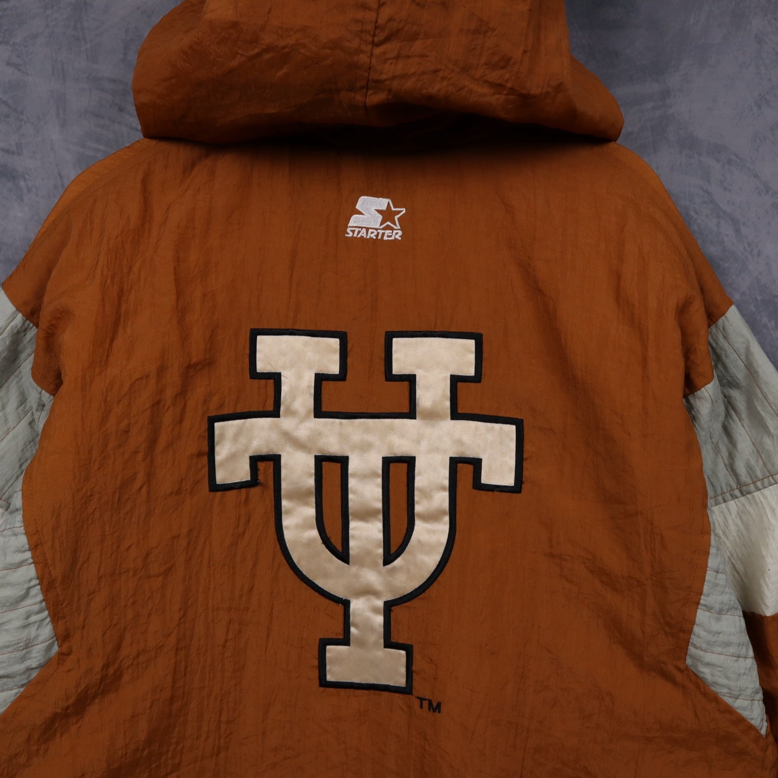 90s Burnt Orange Texas Longhorns Starter Hooded Pullover Jacket 5928